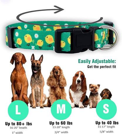 Native Pup Easter Dog Collar, Cute Spring Gift for Puppies, Pink Pastel, Eggs, Chicks, Bunny Adjustable for Small, Medium, Large Breeds (Chicks, Small)