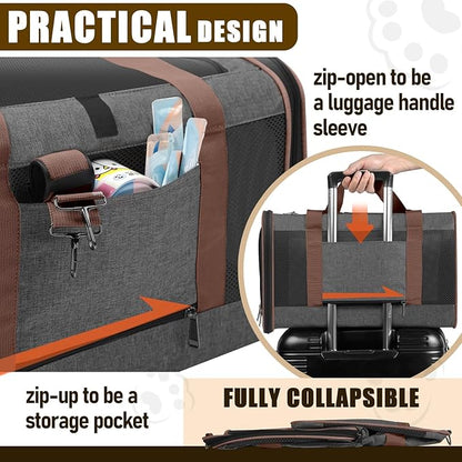 Small Dog Carrier Cage Soft Chihuahua / Softshell Big Cat Carrier Maine Coon / Pet Taxi Carrying Bag over 25lbs / Top Loader Travel Kennel Brown