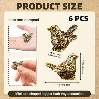 6 Pcs Copper Bath Disks Ornaments Mini Bird Shape, Retro Copper Birdbath Purification Cleaner, Fit for Outdoor Birdbaths, Bowls