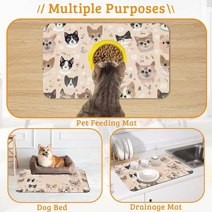Pet Feeding Mat,Pet Photo Absorbent Dog Cat Food Mat Dog Mat with Rubber Backing,Non-Slip Water Bowl Placemat,Pet Supplies 16" x 24"