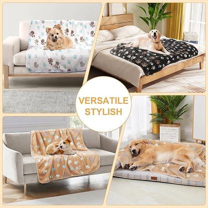 Dog Blanket for Large Dogs 3 Pack Dog Cat Flannel Blankets Washable Soft Pet Throw Cover for Kennel Crate Bed Cute Paw Pattern Pet Blanket Grey/White/Brown 41" x 31"