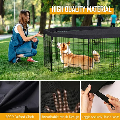 Dog Pen Pet Playpen Dog Fence Pad Indoor Foldable Metal Wire Exercise Puppy Play Yard Pet Enclosure Cover Outdoor (Only Top Cover, Playpen Not Included)