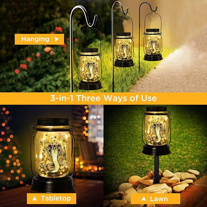 Snake Gifts for Women/Men Snake Solar Lanterns Mom Birthday King Cobra Snakes Animal Lovers Lantern Animal Memorial Lights Solar Garden Decoration for Yard, Patio,Backyard,Porch Torches, Home Decor