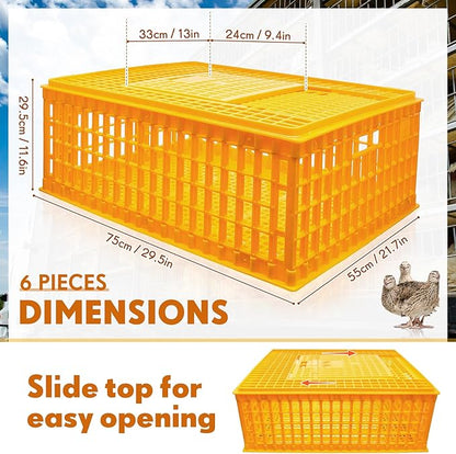 Sintuff Poultry Carrier Crate Plastic Chicken Transport Cage Bird Carriers Chickens Carrier Travel Crate Basket Box for Poultry Chicken Bird Duck Goose, 29.5 x 21.7 x 11.6 Inch(4 Pcs)