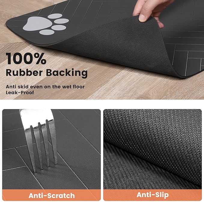 Pet Feeding Mat-Absorbent Pet Placemat for Food and Water Bowl, with Waterproof Rubber Backing, Quick Dry Water Dispenser Mat for Dog and Cat (24"x16", Striped Dark Gray)
