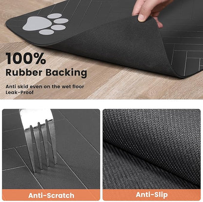 Pet Feeding Mat-Absorbent Pet Placemat for Food and Water Bowl, with Waterproof Rubber Backing, Quick Dry Water Dispenser Mat for Dog and Cat (24"x16", Navy Blue)