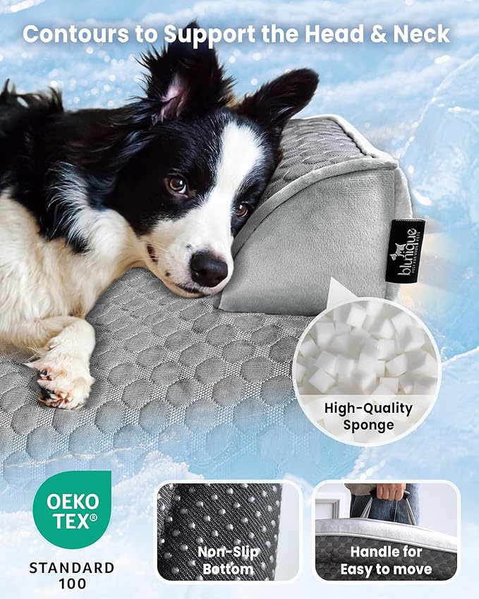 Large Cooling Dog Bed – 41 x 37 inch Waterproof Couch Cover for Dogs Washable, Non-Slip Bottom, Self Cooling Mat for Dogs, Durable & Non-Gel, Dog Couch Bed for Sofa Floor Car, Cooling Grey