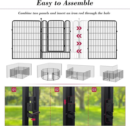 Dog Playpen 40 inch 32 Panels Indoor Outdoor Dog Pen for Large/Medium/Small Dogs Heavy Duty Metal Dog Fence Outdoor for Yard, Puppy Playpen with Door Portable Pet Fence for RV Camping Yard