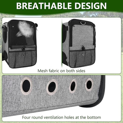 Foldable Bird Carrier Bag, Bird Backpack with Perch and Food Bowl, Stainless Steel Tray, A Portable Travel Bird Cage That is Easy to Clean, Pet Transparent Breathable Travel Cage
