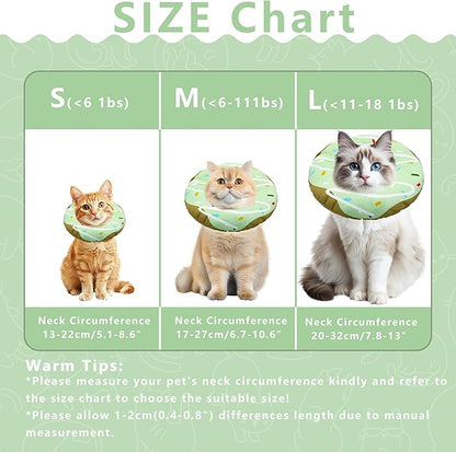 Cat Cone Collar Soft, Adjustable Cat Recovery Collar Kitten Cones to Stop Licking, Cute Donut E Collar After Surgery, Cats Neck Pillow Cone Elizabethan Cones of Shame (Waterproof Green, Medium)