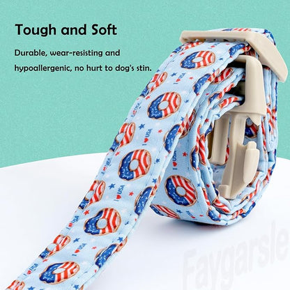 Faygarsle Patriotic Dog Collar, 4th of July Design, American Flag Pattern, Light Blue Summer Design for Small Medium Large Dogs L