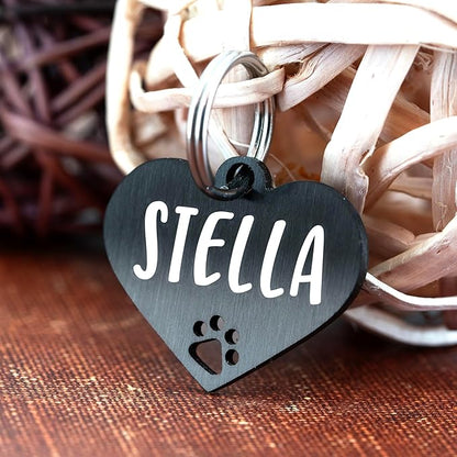 Ultra Joys Dog Tags Personalized for Pets - Hollow Paw Custom Pet ID Tag - Engraved Dog Tag for Small, Large Dogs - Small Heart in Black