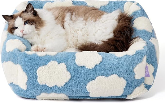 LE SURE Cute Dog Bed for Small Dogs & Cats- Washable Puppy Beds,Cozy Rectangle Orthopedic Pet Sofa with Jacquard Shaggy Plush & Anti Slip Bottom,20x19x6inches