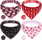 PAWCHIE Valentine's Day Dog Bandanas 4 Pack, Reversible Dog Party Triangle Scarf Bibs, Pet Holiday Costume with Adjustable Snaps, Multiple Love-Themed Patterns for Medium Dogs Puppy,Cats Pets, L
