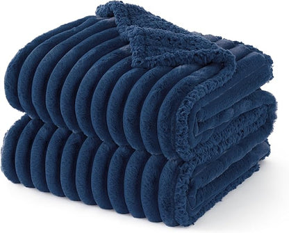 Bedsure ComfyFleece™ Waterproof Dog Blankets for Medium Dogs - Soft Puppy Cat Blanket Corduroy Fleece Washable, Cozy Calming Reversible Furniture Protection for Pet Kitten Doggy,30"x40", Navy Blue