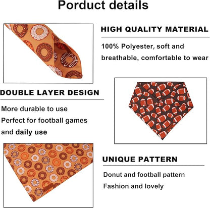 ADOGGYGO Dog Bandanas Boy Girl, Reversible Football Donuts Pet Scarf, Premium Fabric, Adjustable Fit Brown Football Bandanas for Extra Large Dogs (X-Large)