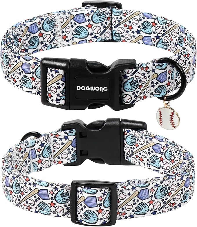 DOGWONG Baseball Dog Collar-Cute Boy Baseball Dog Collar, Adjustable Soft Male Dogs Collars for Medium Large Dogs, M