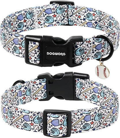 DOGWONG Baseball Dog Collar-Cute Boy Baseball Dog Collar, Adjustable Soft Male Dogs Collars for Medium Large Dogs, M