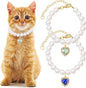 2pcs Cat Dog Pearl Collar, Small Heart Shape Rhinestone Pet Necklace, Adjustable Wedding Party Pet Jewelry Accessories for Puppy Small Cats- Blue & Green