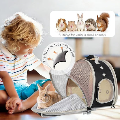 Back Expandable Backpack for Small Animals, Portable Travel Bag Breathable Pet Carrier Cages for Bunny, Guinea Pig, Bearded Dragon, Lizard, Rabbit, Squirrel, Tortoise, Kitten, Sugar Glider