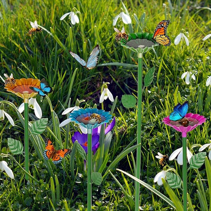 4 Pack Bee Watering Station, Bee Bath for Garden Metal Bee Water Feeder with Flower Design, Colorful Butterfly Bee Bath Bowl for Outdoor Garden Yard Decor (Red,Green,Blue,Yellow)
