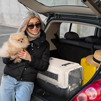 Elevon Plastic Kennels, Plastic Dog Crate, Airline Approved Pet Carrier for Dogs and Cats Longer Traveling, XLarge