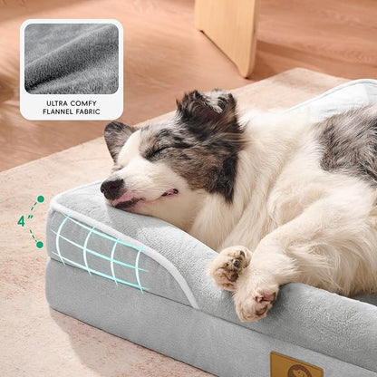 Homemate Dog Beds Large Sized Dog: 36x27 inch Orthopedic Large Dogs Bed XL Outdoor Pet Cat Bed Sofa Supplies with Toy Dogs Crate Pad Couch with Removable Washable Cover & Non-Slip Botton Light Grey