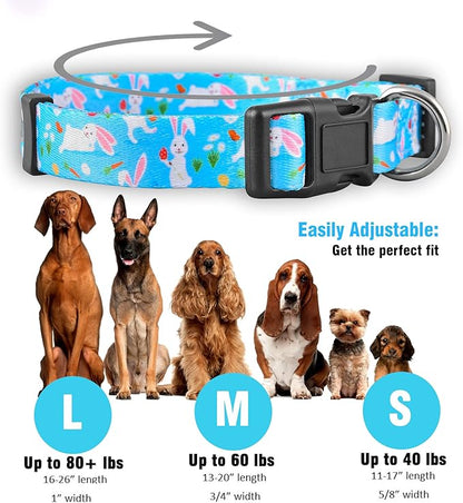 Native Pup Easter Dog Collar, Cute Spring Gift for Puppies, Pink Pastel, Eggs, Chicks, Bunny Adjustable for Small, Medium, Large Breeds (Bunny, Large)