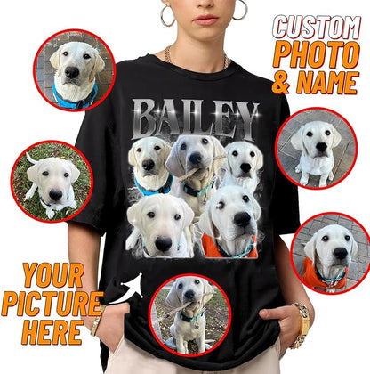 IZI POD Custom Dog Shirt for Women, Personalized Pet Face Photo Shirt, Bootleg Rap Tee Dog Gifts Valentine Birthday Gift