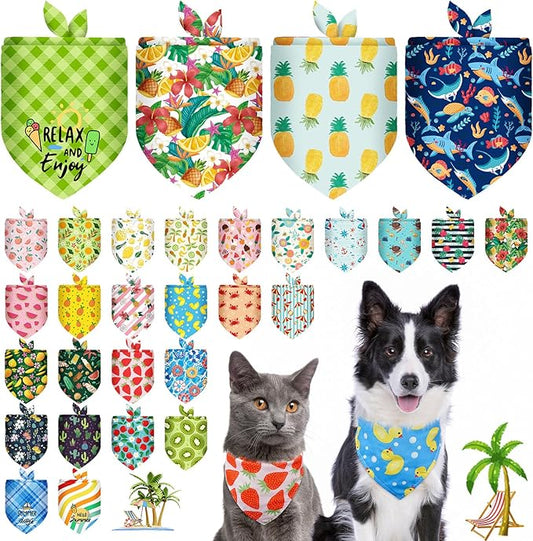 SCENEREAL 30 PCS Dog Bandanas Bulk, Summer Pet Bibs for Small Medium Large Dogs, Colorful Triangle Scarves, Puppy Holiday Birthday Neckerchief Costume Decoration