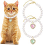 2pcs Pearl Collar for Cat Puppy, Small Cute Heart Shape Rhinestone Pet Necklace, Adjustable Wedding Party Pet Jewelry Accessories for Puppy Kitten- Green & Pink