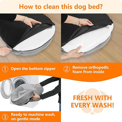 Dwanton Orthopedic Dog Bed for Large Dogs with Gel Memory Foam, Waterproof Dog Sofa, Washable Pet Bed with Four Sided Bolster Cushion, Removable Cover & Non-Slip Bottom, 42", Light Gray