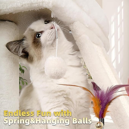 TWDEPART Cat Tree Cat Tower with Cat Scratching Post for Indoor Cats,Activity Centre Climbing Tree Cat Furniture with Playful Toy Balls,Beige