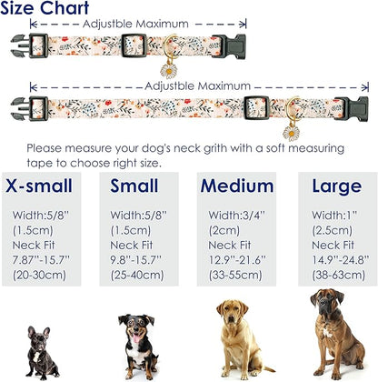 Cute Dog Collar Beige Flower Pattern for Boys and Girls Holiday Dog Collars Summer Fall Gift Adjustable for Medium to X-Large Breed Dogs (L)