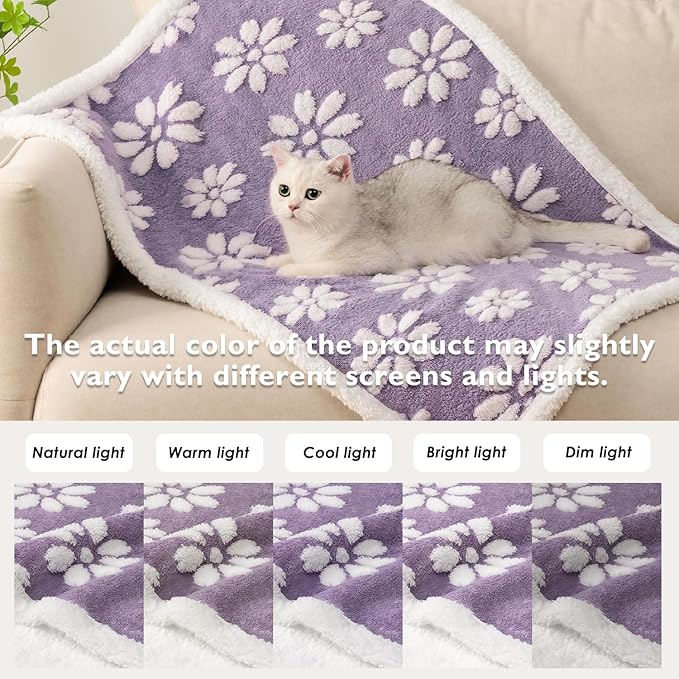 Waterproof Blanket for Dog Cat or Adult, Cute 3D Textured Flower Dog Blanket for Bed Couch Sofa, Soft Liquid Pee Proof Pet Furniture Protector, 50"x60", Purple