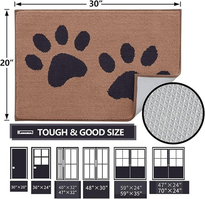 Buganda Dog Door Mat for Muddy Paws, Absorbent Dirt Trapper Washable Indoor Doormats, Non Slip Low-Profile Mud Mat for Dogs, Front Entrance Doormat for Inside Floor (30x20 Inches, Camel and Black)