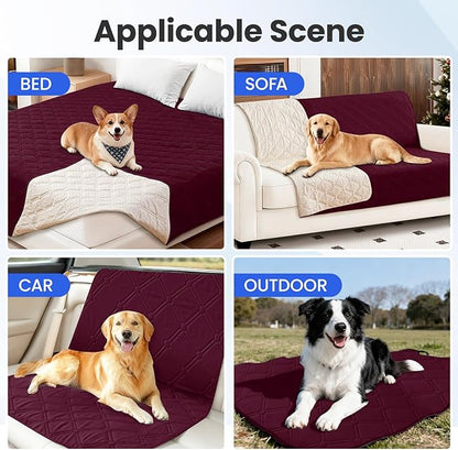 Waterproof Dog Bed Cover, Non-Slip Dog Blanket for Couch, Couch Covers for Dogs Washable, Pet Blanket for Furniture, Pet Bed Mat for Sofa, Car, Pet Supplies Christmas (82x82 Inch, Burgundy)