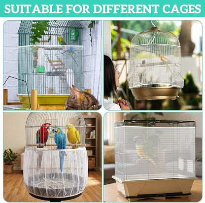 2 Pcs Bird Cage Cover Universal Bird Cage Seed Catcher, Breathable Nylon Mesh Net Cover Adjustable Soft Airy Cages Net Stretchy Skirt for Round Square Cages