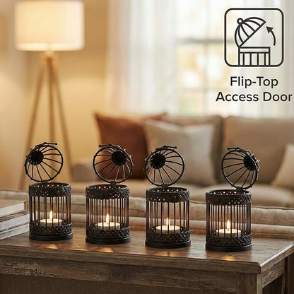 VELA LANTERNS 6" Birdcage Decor Candle Holder Lantern Decorative Table Centerpiece Halloween Decorations, Black, Small, Set of 4