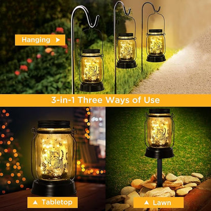 kyoryuger Cat Gift for Women Cat Gifts Solar Lantern, Cat Solar Lights Outdoor Cat Lover Gifts for Women Men Cat Lovers Gifts Hanging Cat Lanterns for Yard Garden Decor Waterproof Lantern Torches