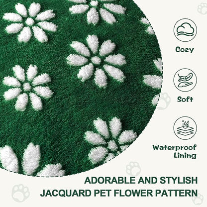 Waterproof Blanket for Dog Cat or Adult, Cute 3D Textured Flower Dog Blanket for Bed Couch Sofa, Soft Liquid Pee Proof Pet Furniture Protector, 60"x80", Green