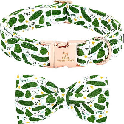 Lionheart glory Dog Bow Collar Cucumbers Print Dog Collar for X-Small Dogs,Female Male Dog Collars with Bowtie Spring Summer Collars Soft Adjustable Pet Collar Bows