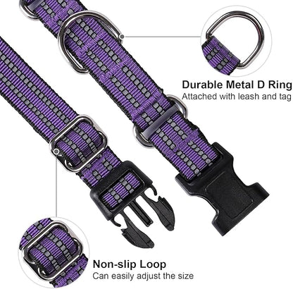 Martingale Dog Collar, Adjustable Nylon Reflective Collar with Buckle No Pull Dog Collar for Small Medium Large Dogs (Purple M)