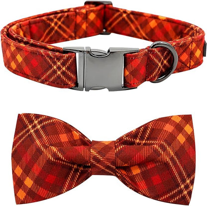 Fall Dog Collar, Pet Collar Bow Plaid Pet Collar Girl Boy Holiday Pet Collars Gift Bow Dog Collar Cute Soft Puppy Collar for Large Dogs