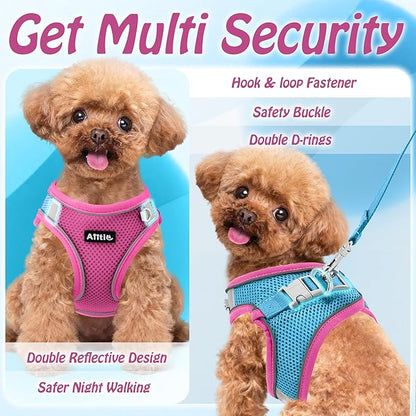 AIITLE Comfortable Dog Harness and Leash Set for Walking - Step in Vest Harness,Reflective Bands, Adjustable No Pull Puppy Essentials, for Small Dogs and House Cats Hot Pink XS