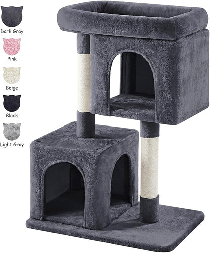 Yaheetech 33.5in Cat Tree Tower for Indoor Cats w/2 Cozy Plush Condos, Oversized Perch & Sisal Scratching Posts, Stable Cat Stand House for Large Cats & Pets