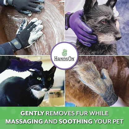H HANDSON Pet Grooming Gloves - Patented #1 Ranked, Award Winning Shedding, Bathing, & Hair Remover Gloves - Gentle Brush for Cats, Dogs, and Horses (Black, Large)