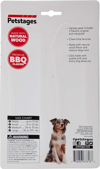 Outward Hound Pupstages Dogwood Mesquite Dog Chew Toy – Real-Wood Blend, Moderate Chewers, Medium, 7.5", 2-Pack (Natural & Mesquite Flavors)