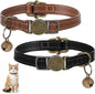 2 Pcs PU Leather Cat Collar Breakaway with Bell, Personalized Adjustable Cat Collars Retro Collars Pet Leather Collar with Quick Release Buckle for Cats Kittens