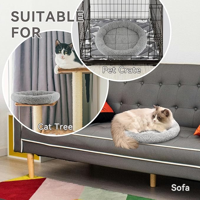 Enjoying Small Cat Bed Mat, 11.81" Round, Self Warming Cat Mat with Pillow Around, Dog Kitty Curling Sleep Cushion, Soft Kitten Pad for Carrier/Crate, Rabbit Warm Bed, Antiskid Bottom, Small